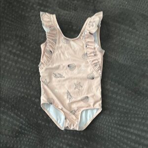 Pink Ruffle Swimsuit with Seashell Print